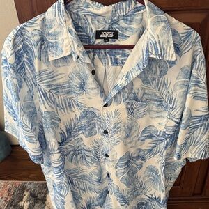 Jogal Men's Tropical Blue Leaf Print Shirt